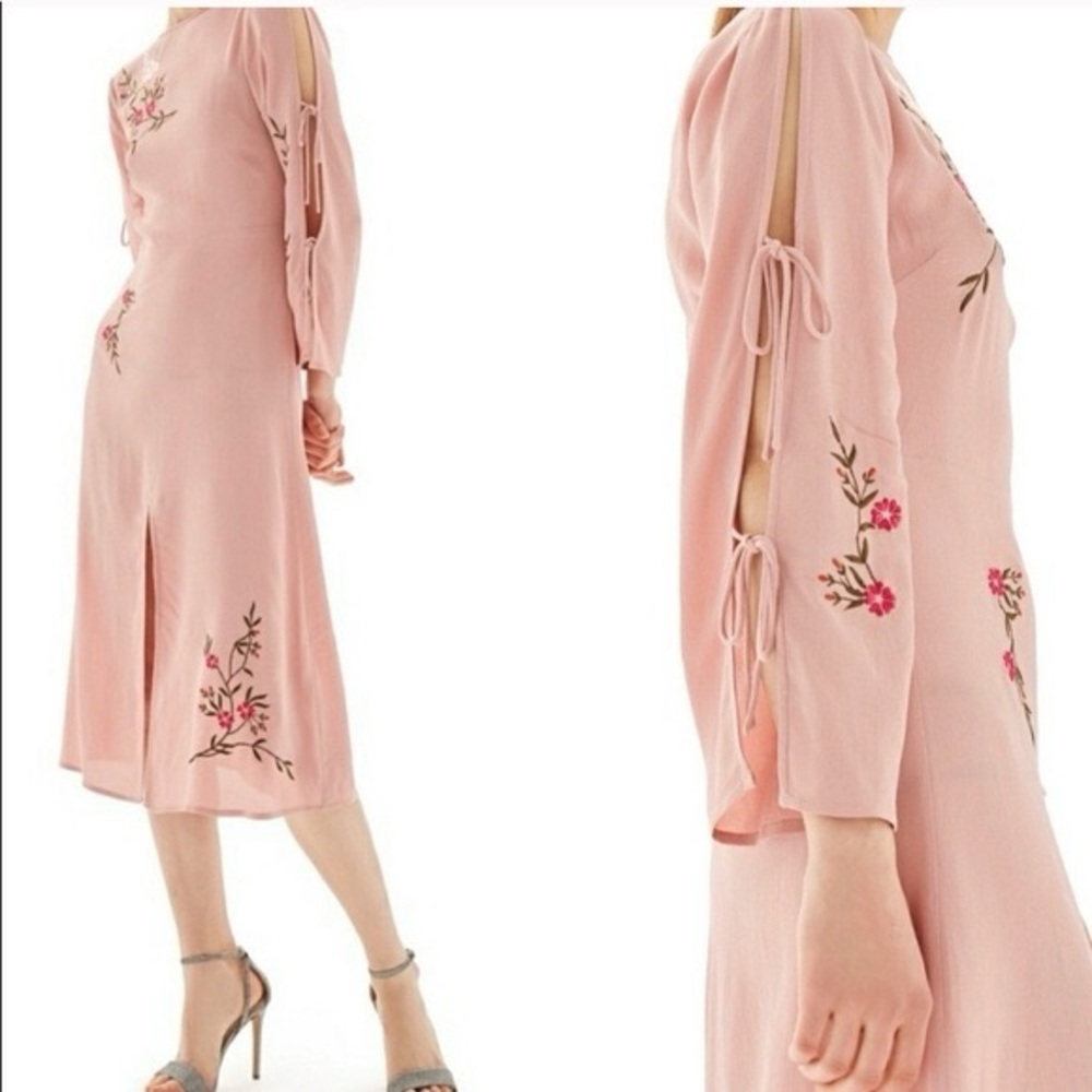 Topshop Tokyo Embroidered midi dress blush pink